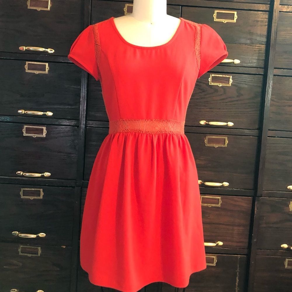 UO Pins & Needles Tomato Red Lace Insert Dress -0